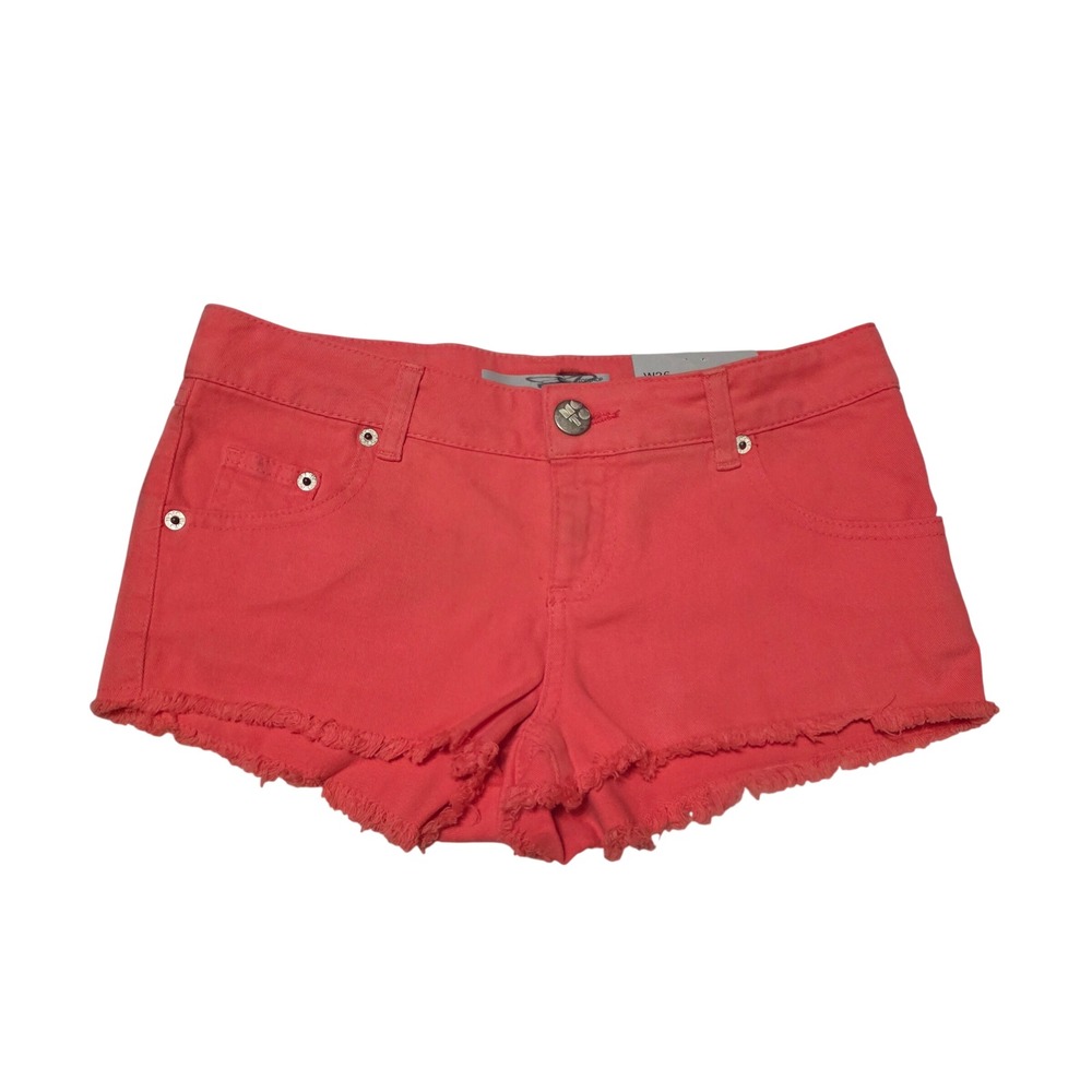 Topshop Moto Coral Pink Denim Hotpants Shorts Raw Hem W26 US Size 4